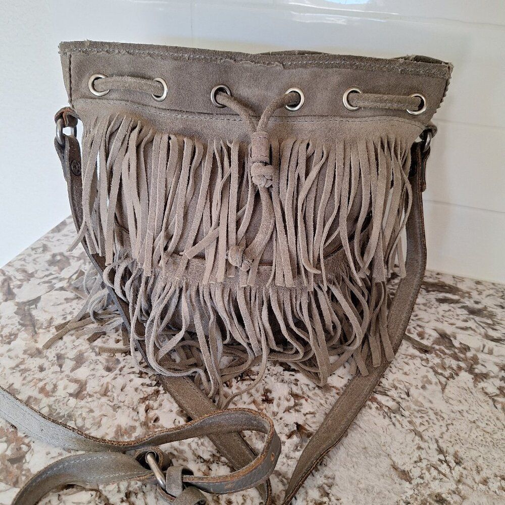 Patricia‎ Nash Gray Suede Bronte Fringe Bucket